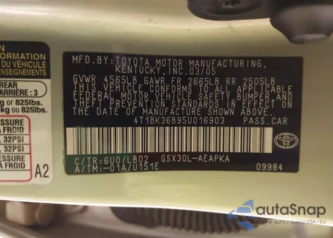 2005 Toyota Avalon Limited from USA, damaged, VIN 4T1BK36B95U016903